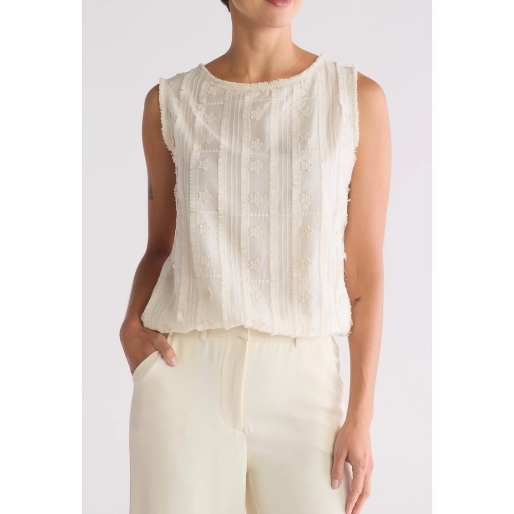 MAX STUDIO LONDON Women's M Ivory Lace Floral‎ Embroidered Sleeveless Tank Top